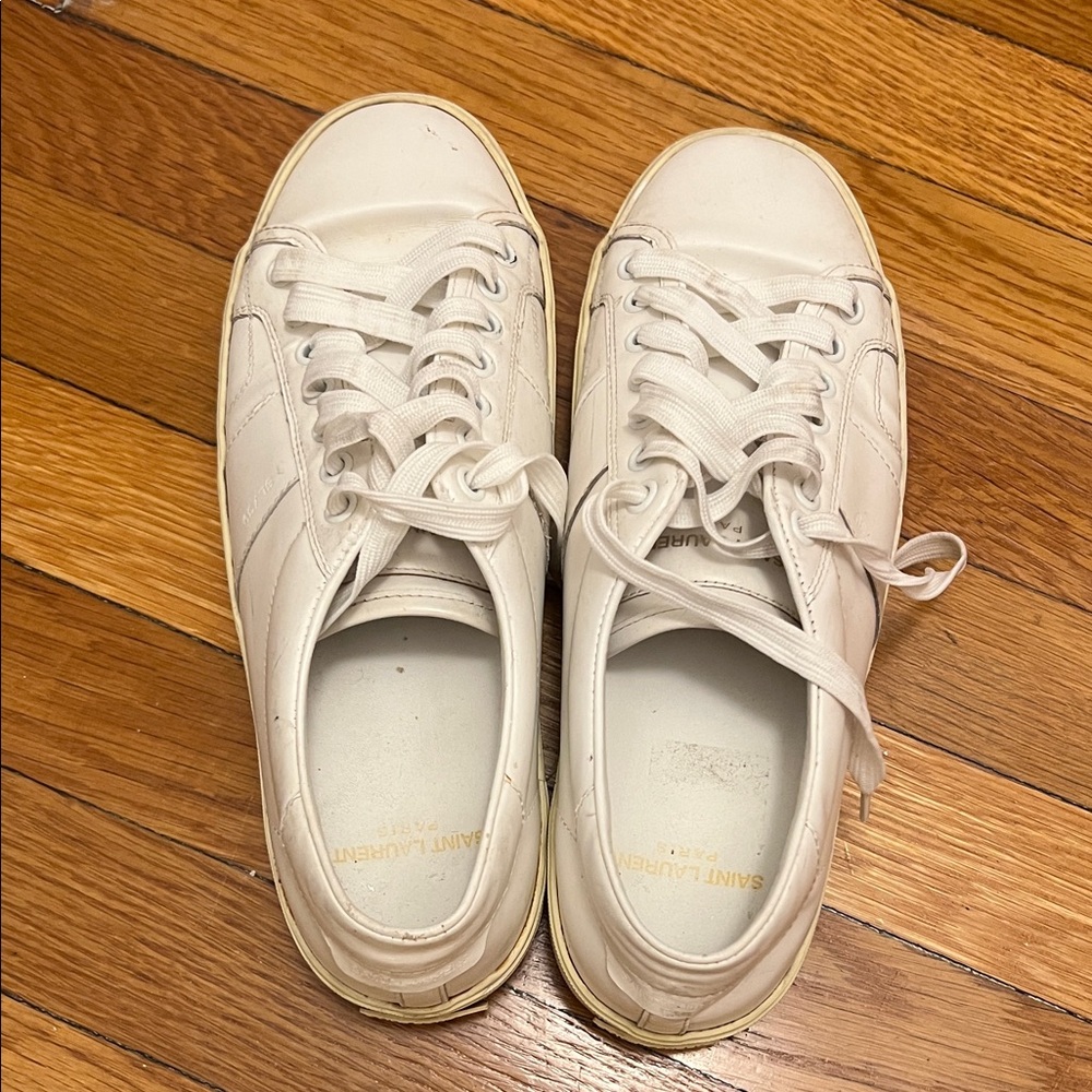 Saint Laurent Off-White Leather Court Sneakers